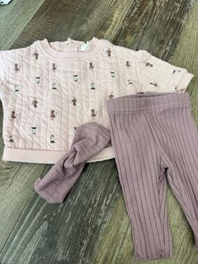 Petit Lem Baby Girls' Mauve Pink Quilted Top and Ribbed Leggings Set